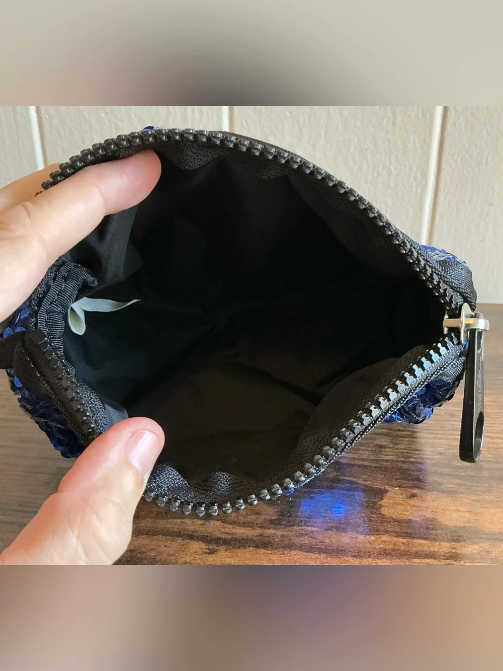 A Rare Discontinued Blue Sequence Kipling Cosmetic Makeup Zipper Bag